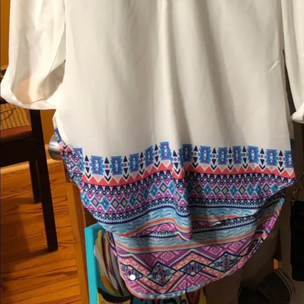 Women’s white blouse with Aztec detail